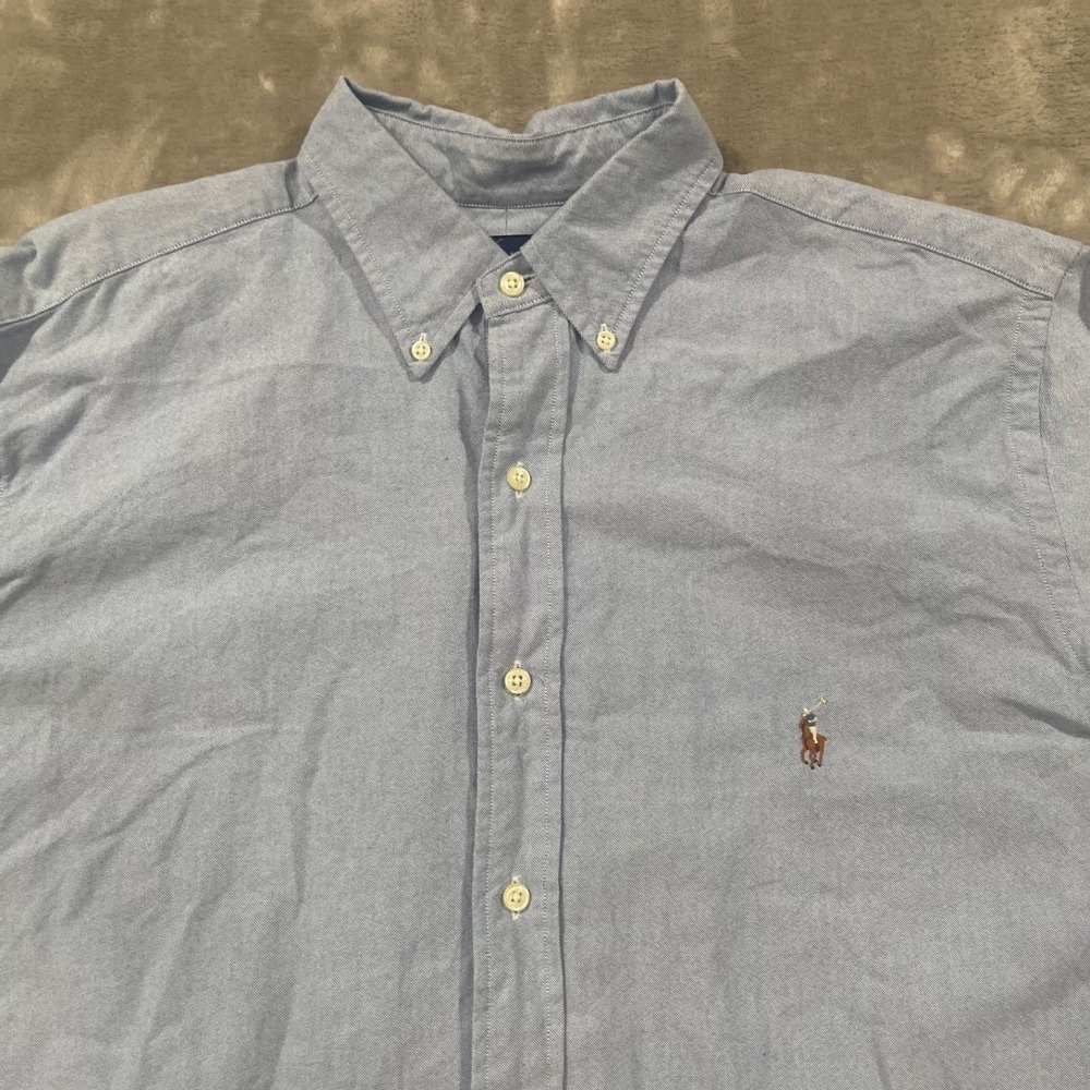 Ralph Lauren Shirt Mens LT Blue Chambray Long Sleeve Flesh Pony Casual Preppy - Picture 2 of 8